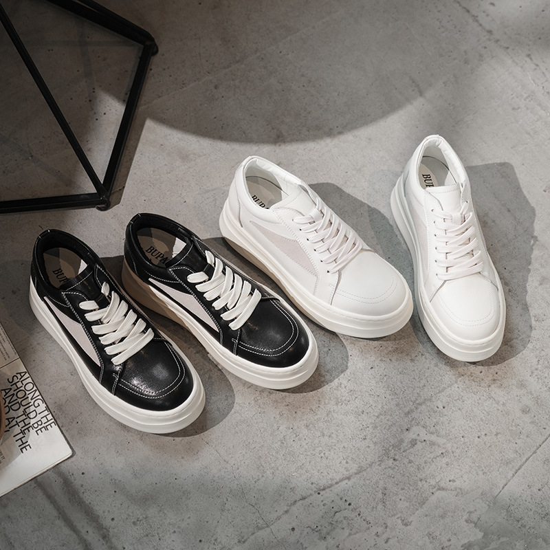 Unisex platform tenisice s gornjim dijelom od teleće kože, niska peta 1–3 cm, srednja visina 3–7 cm, vezanje na šnure, gumeni potplat