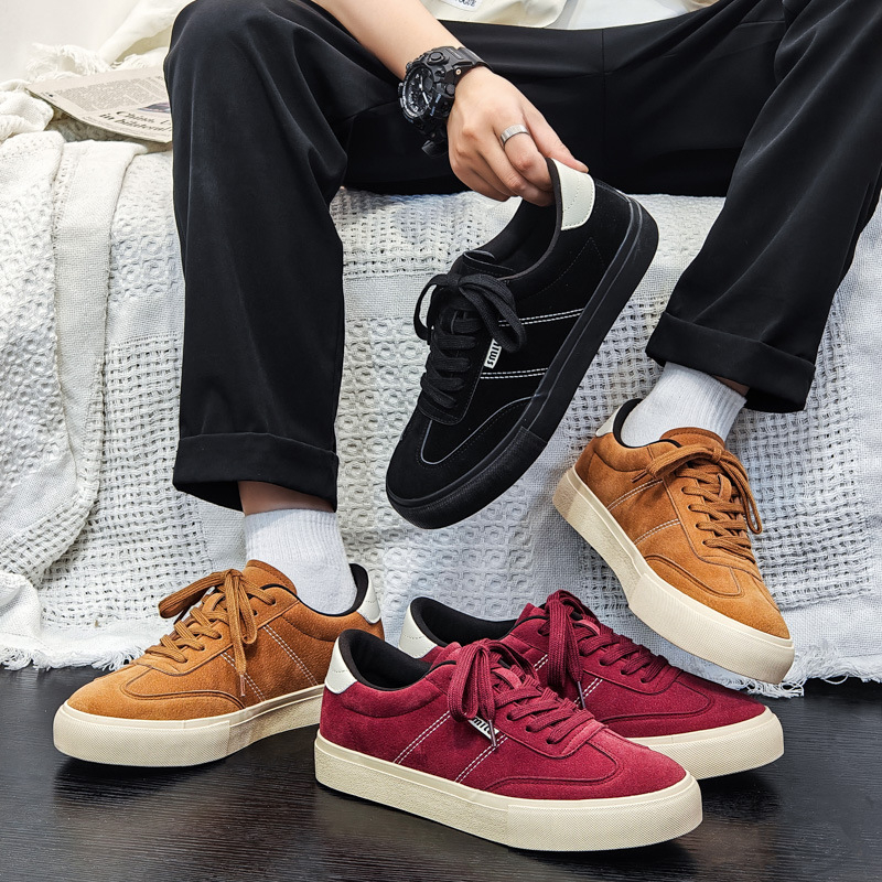 Sneaker bărbați - upper din imitație de cașmir, talpă din cauciuc, profil redus, vârf rotund, toamnă 2024