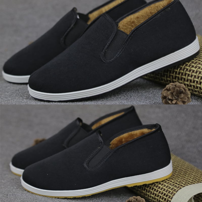 Unisex υφασμάτινα παπούτσια για άνδρες και γυναίκες με στρογγυλό δάχτυλο, άνω τμήμα από βαμβακερό ύφασμα, πλαστική σόλα, εσωτερική επένδυση από τεχνητό μαλλί, χαμηλό τακούνι (στρογγυλός δάχτυλος, άνω από βαμβακερό ύφασμα, πλαστική σόλα, τεχνητό μαλλί επένδ