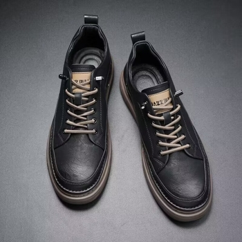 Ανδρικά δερμάτινα παπούτσια business casual, στρογγυλή μύτη, χαμηλό τακούνι 1–3 cm, πάτος EVA, σόλα από καουτσούκ