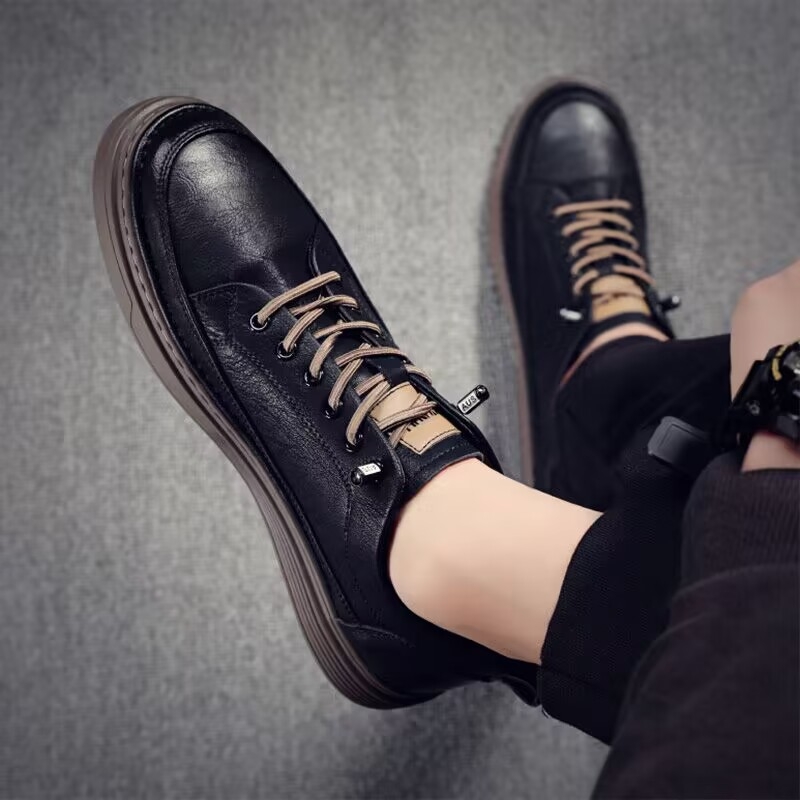 Ανδρικά δερμάτινα παπούτσια business casual, στρογγυλή μύτη, χαμηλό τακούνι 1–3 cm, πάτος EVA, σόλα από καουτσούκ