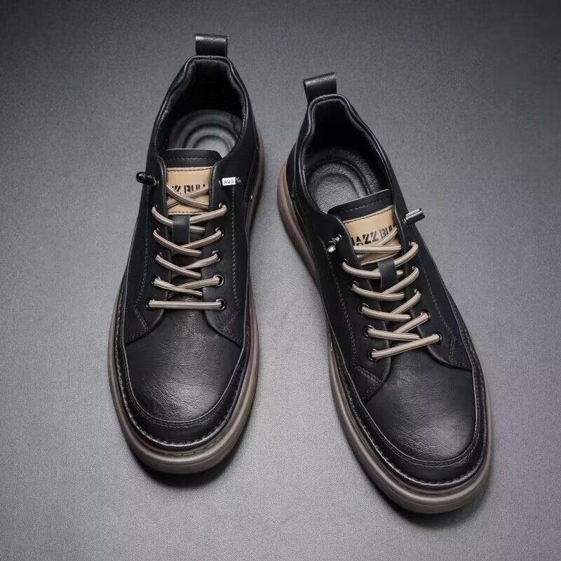 Ανδρικά δερμάτινα παπούτσια business casual, στρογγυλή μύτη, χαμηλό τακούνι 1–3 cm, πάτος EVA, σόλα από καουτσούκ