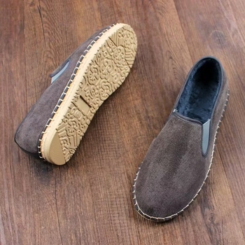 Muške zimske cipele od pamukaste tkanine s pliš podstavom, okrugli nos, niski vrh, potplat od telećeg tetiva, elastično zatvaranje