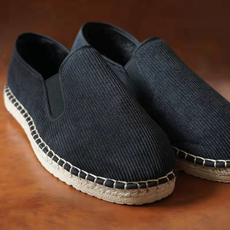 Muške zimske cipele od pamukaste tkanine s pliš podstavom, okrugli nos, niski vrh, potplat od telećeg tetiva, elastično zatvaranje