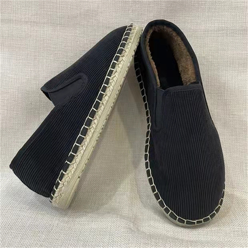 Muške zimske cipele od pamukaste tkanine s pliš podstavom, okrugli nos, niski vrh, potplat od telećeg tetiva, elastično zatvaranje