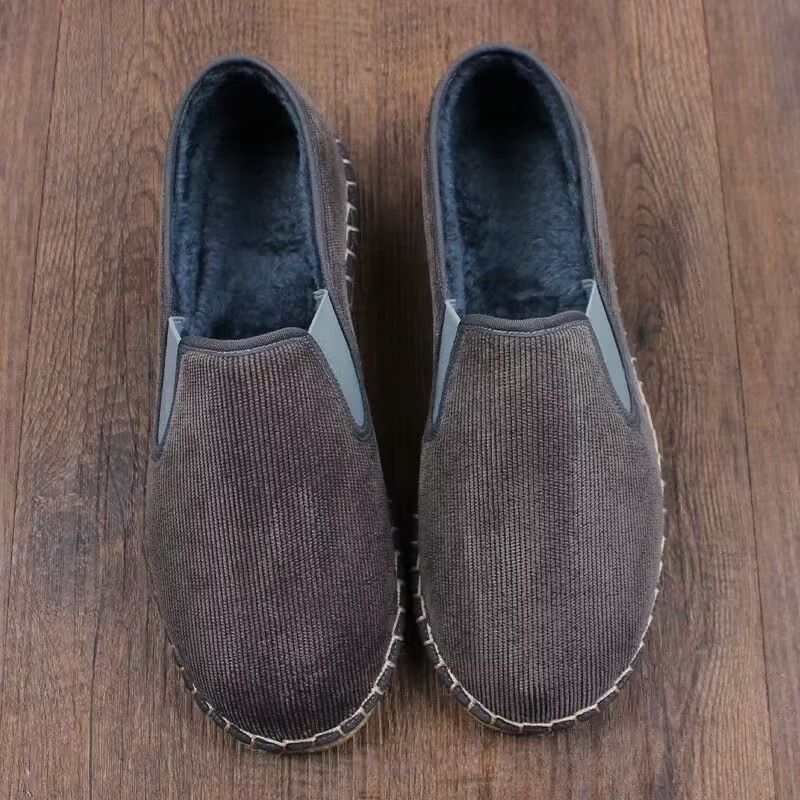 Muške zimske cipele od pamukaste tkanine s pliš podstavom, okrugli nos, niski vrh, potplat od telećeg tetiva, elastično zatvaranje