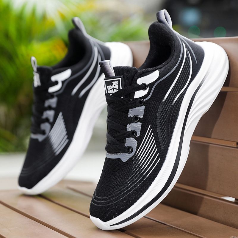 Pantofi de alergare pentru bărbați — partea superioară din plasă respirabilă, talpă EVA ușoară, închidere cu șireturi, profil redus, vara 2024