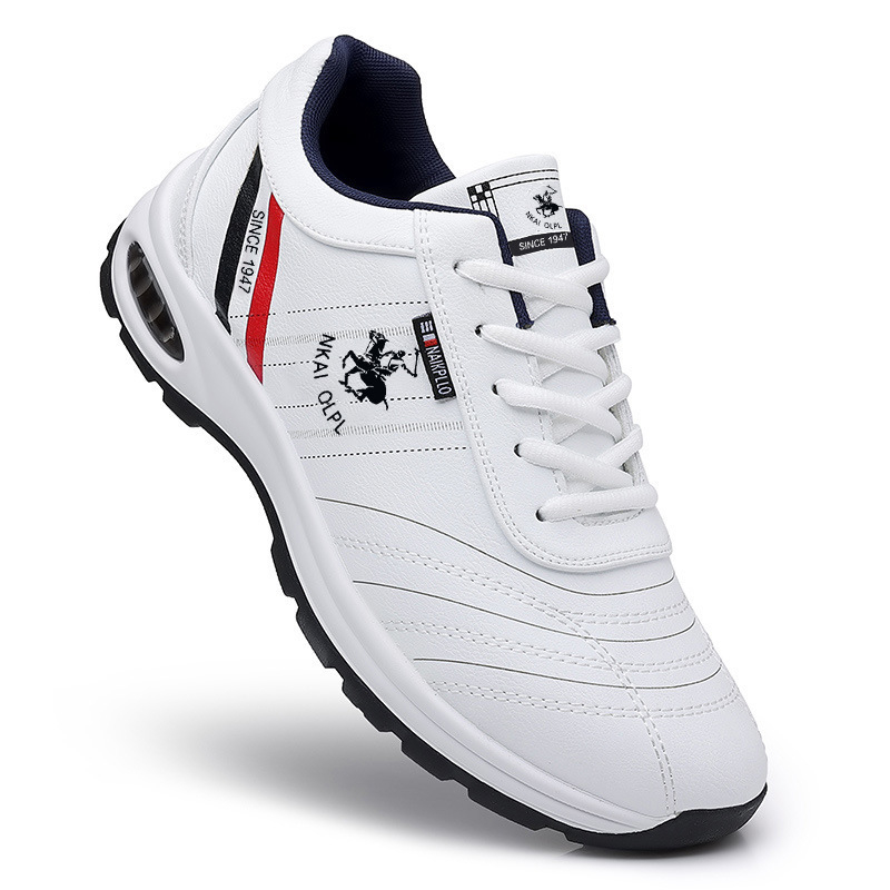 Ανδρικά casual sneakers από PU δέρμα, με απορρόφηση κραδασμών, κορδόνια, διαπνοή με διχτυωτή επένδυση, χαμηλό κόψιμο