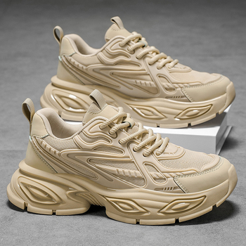 Pantofi sport casual pentru bărbați, stil dad shoes, cu pernă de aer pentru absorbția șocurilor, talpă groasă, închidere cu șireturi, partea superioară din fibră super, talpă din cauciuc