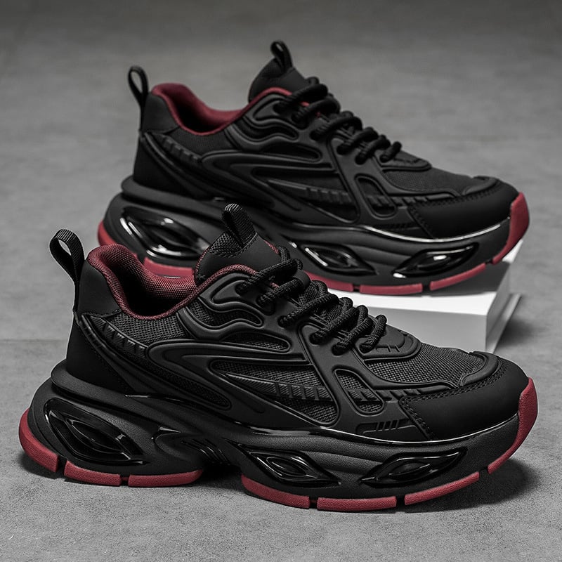 Pantofi sport casual pentru bărbați, stil dad shoes, cu pernă de aer pentru absorbția șocurilor, talpă groasă, închidere cu șireturi, partea superioară din fibră super, talpă din cauciuc