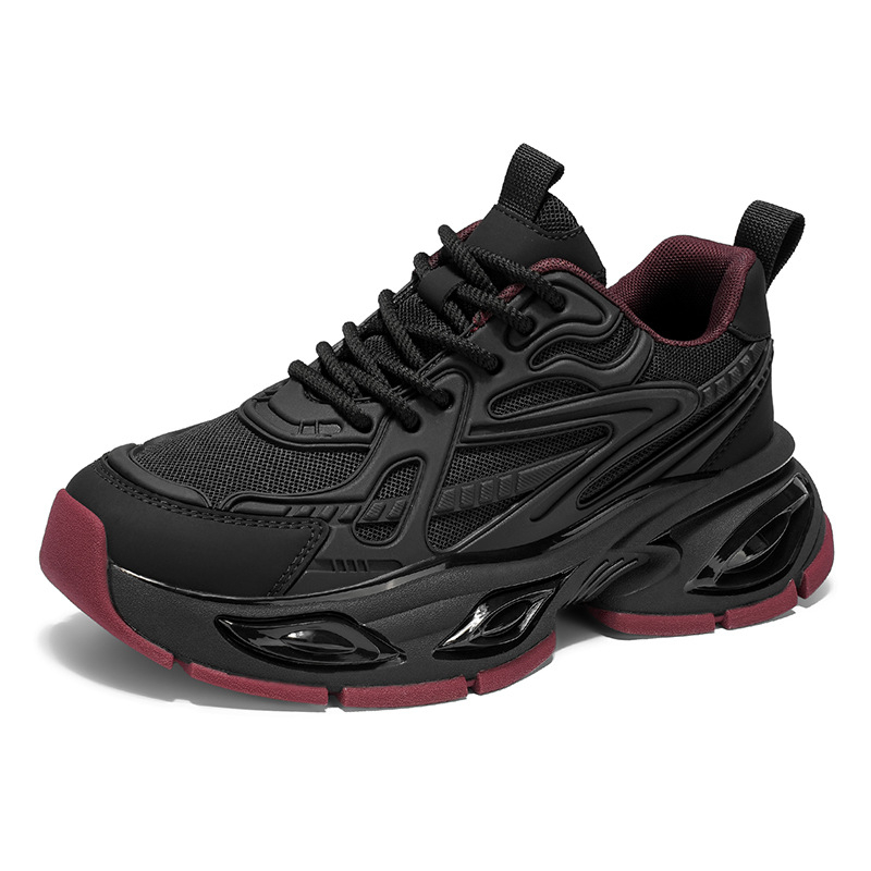 Pantofi sport casual pentru bărbați, stil dad shoes, cu pernă de aer pentru absorbția șocurilor, talpă groasă, închidere cu șireturi, partea superioară din fibră super, talpă din cauciuc