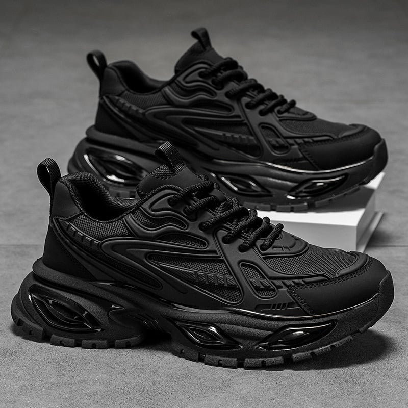 Pantofi sport casual pentru bărbați, stil dad shoes, cu pernă de aer pentru absorbția șocurilor, talpă groasă, închidere cu șireturi, partea superioară din fibră super, talpă din cauciuc