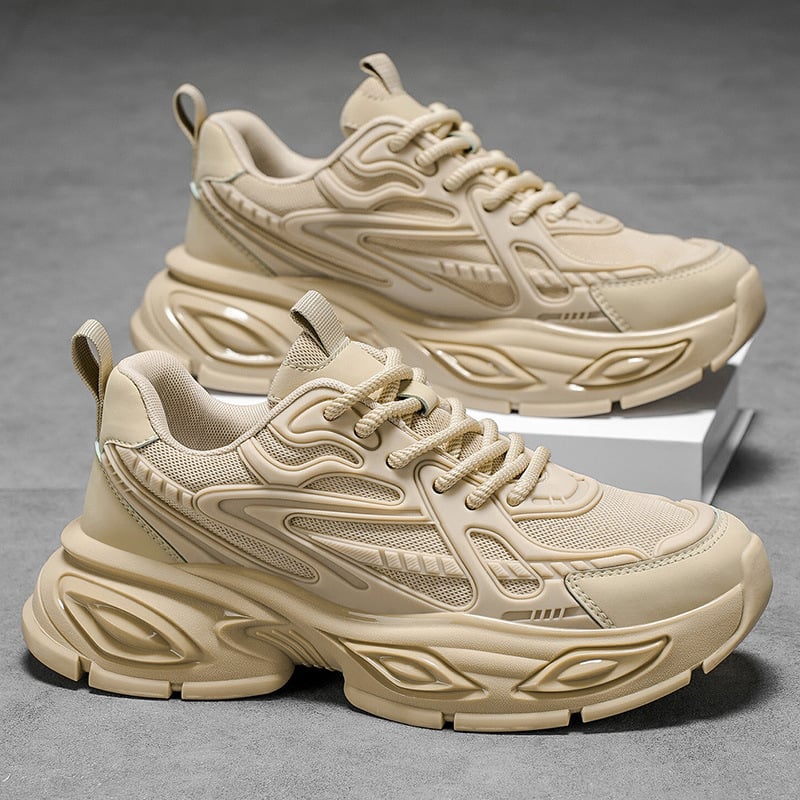 Pantofi sport casual pentru bărbați, stil dad shoes, cu pernă de aer pentru absorbția șocurilor, talpă groasă, închidere cu șireturi, partea superioară din fibră super, talpă din cauciuc