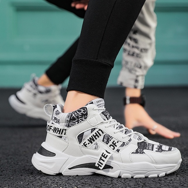 Ανδρικά αθλητικά παπούτσια με ψηλό επάνω μέρος, Κορεατικό στυλ, Δίκτυωτός πάνω, EVA σόλα, Κούμπωμα με κορδόνια