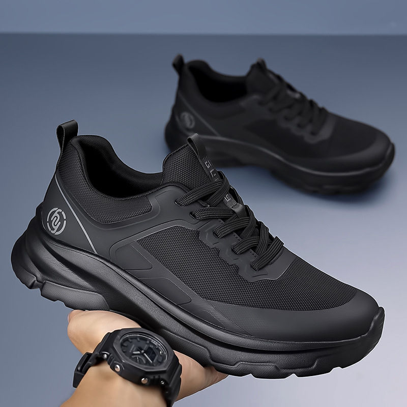 Pantofi sport casual pentru bărbați, talpă groasă, interior respirabil din plasă, partea superioară din material textil cu imprimare offset, închidere cu șireturi, talpă joasă