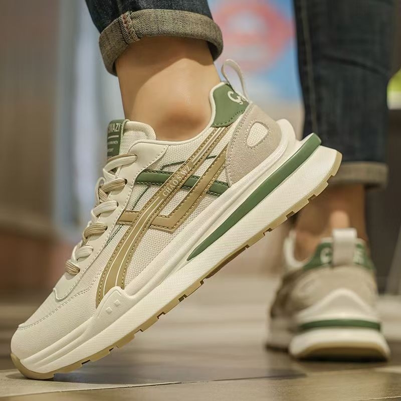 Pantofi sport pentru bărbați, upper din plasă respirabil, talpă din cauciuc, închidere cu șnururi, low-top cu talpă groasă, pentru purtare zilnică, toate sezoanele