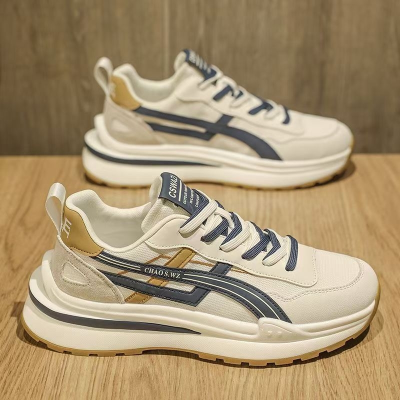 Pantofi sport pentru bărbați, upper din plasă respirabil, talpă din cauciuc, închidere cu șnururi, low-top cu talpă groasă, pentru purtare zilnică, toate sezoanele