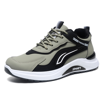 Pantofi sport pentru bărbați din piele, căptușeală din plasă respirabilă, închidere cu șireturi, gleznă joasă, talpă din plastic
