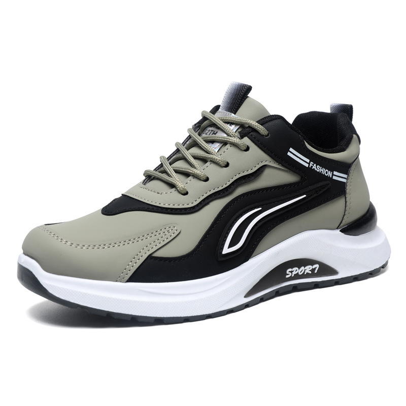 Pantofi sport pentru bărbați din piele, căptușeală din plasă respirabilă, închidere cu șireturi, gleznă joasă, talpă din plastic