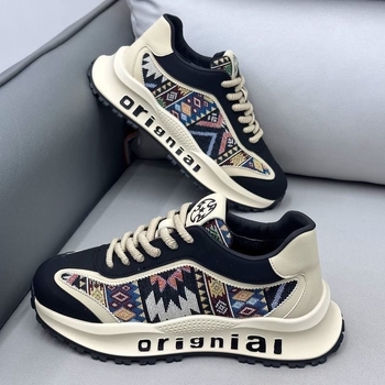 Ανδρικά sneakers με φουσκωτή σόλα τύπου dad shoes, PU+mesh επάνω μέρος, καουτσούκ σόλα, διαπνέοντα, κορδόνια, χαμηλό ύψος