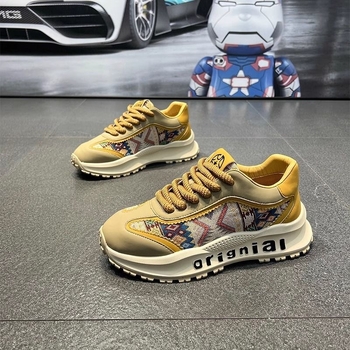 Ανδρικά sneakers με φουσκωτή σόλα τύπου dad shoes, PU+mesh επάνω μέρος, καουτσούκ σόλα, διαπνέοντα, κορδόνια, χαμηλό ύψος