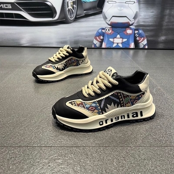 Ανδρικά sneakers με φουσκωτή σόλα τύπου dad shoes, PU+mesh επάνω μέρος, καουτσούκ σόλα, διαπνέοντα, κορδόνια, χαμηλό ύψος