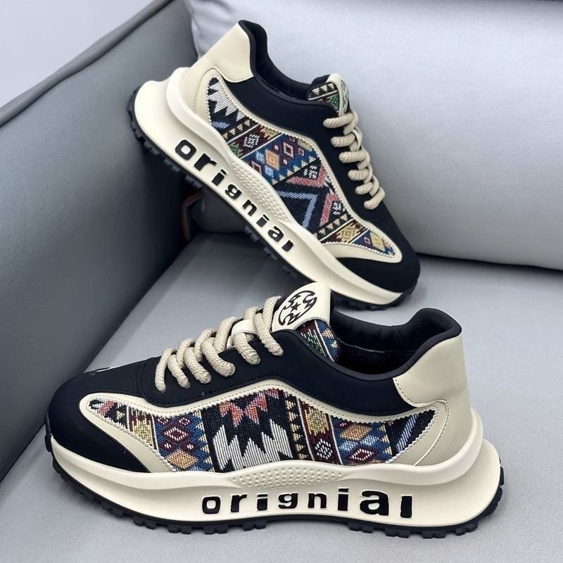 Ανδρικά sneakers με φουσκωτή σόλα τύπου dad shoes, PU+mesh επάνω μέρος, καουτσούκ σόλα, διαπνέοντα, κορδόνια, χαμηλό ύψος