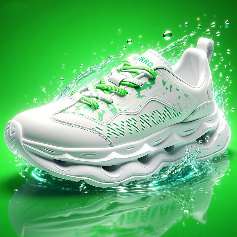 Adidași de alergare unisex cu talpă de înălțare, partea superioară din piele, căptușeală interioară din plasă respirabilă, ușori, închidere prin șireturi