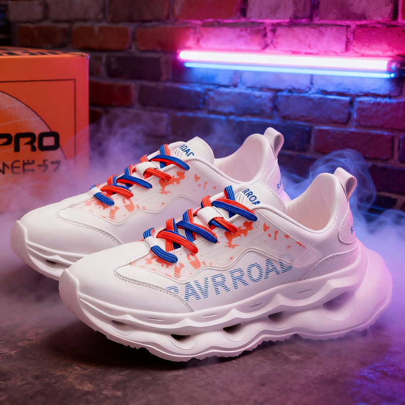 Adidași de alergare unisex cu talpă de înălțare, partea superioară din piele, căptușeală interioară din plasă respirabilă, ușori, închidere prin șireturi