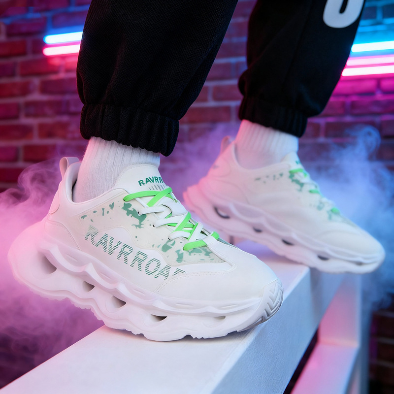 Adidași de alergare unisex cu talpă de înălțare, partea superioară din piele, căptușeală interioară din plasă respirabilă, ușori, închidere prin șireturi