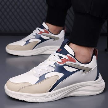 Pantofi de alergare pentru bărbați, partea superioară din super fiber, branț PU, talpă antiderapantă, închidere cu șireturi, înălțime călcâi 3–5 cm