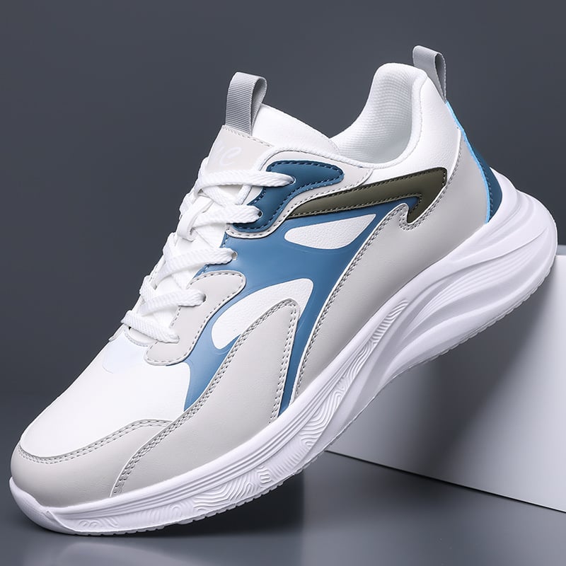 Pantofi de alergare pentru bărbați, partea superioară din super fiber, branț PU, talpă antiderapantă, închidere cu șireturi, înălțime călcâi 3–5 cm