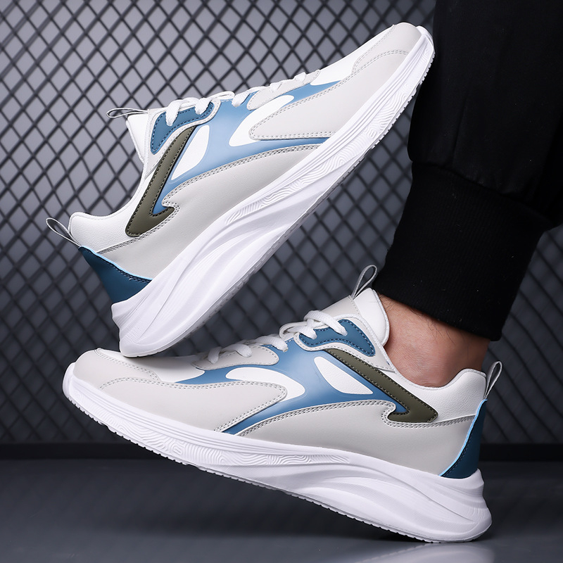 Pantofi de alergare pentru bărbați, partea superioară din super fiber, branț PU, talpă antiderapantă, închidere cu șireturi, înălțime călcâi 3–5 cm