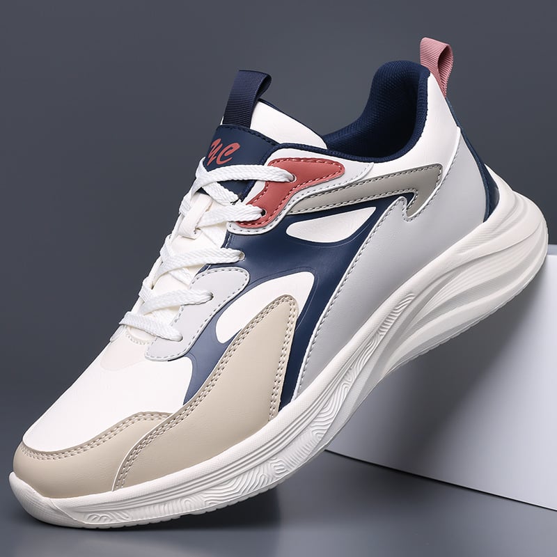 Pantofi de alergare pentru bărbați, partea superioară din super fiber, branț PU, talpă antiderapantă, închidere cu șireturi, înălțime călcâi 3–5 cm