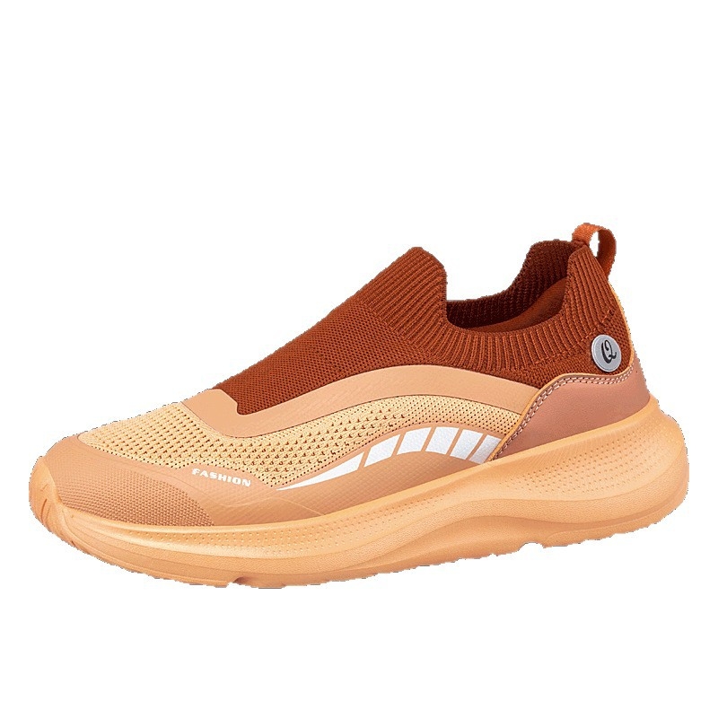 Pantofi casual fără șireturi, unisex, cu suprafața din plasă respirabilă Fly-knit, vârf rotund și talpă EVA groasă cu amortizare.