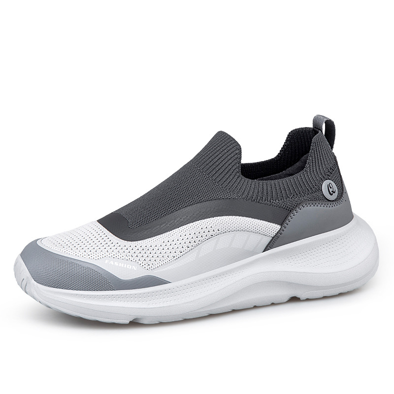 Pantofi casual fără șireturi, unisex, cu suprafața din plasă respirabilă Fly-knit, vârf rotund și talpă EVA groasă cu amortizare.