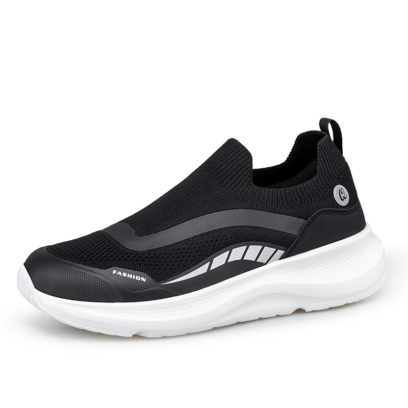 Pantofi casual fără șireturi, unisex, cu suprafața din plasă respirabilă Fly-knit, vârf rotund și talpă EVA groasă cu amortizare.