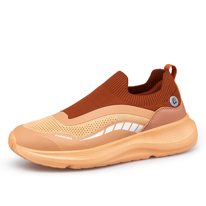 Pantofi casual fără șireturi, unisex, cu suprafața din plasă respirabilă Fly-knit, vârf rotund și talpă EVA groasă cu amortizare.