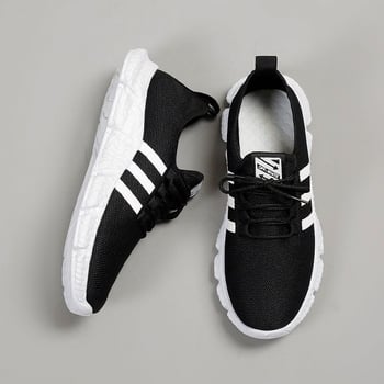 Pantofi sport unisex cu upper din plasă, talpă PVC, model dungat, guler jos, închidere cu șireturi