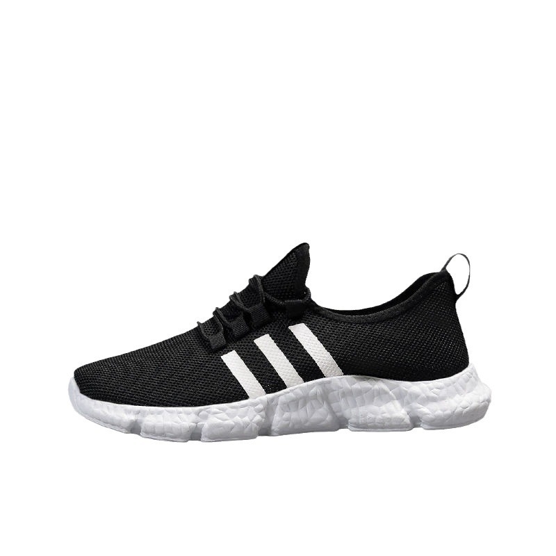 Pantofi sport unisex cu upper din plasă, talpă PVC, model dungat, guler jos, închidere cu șireturi