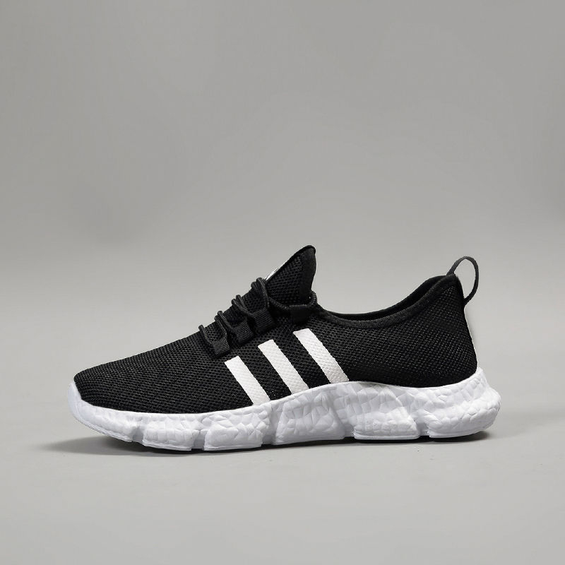 Pantofi sport unisex cu upper din plasă, talpă PVC, model dungat, guler jos, închidere cu șireturi