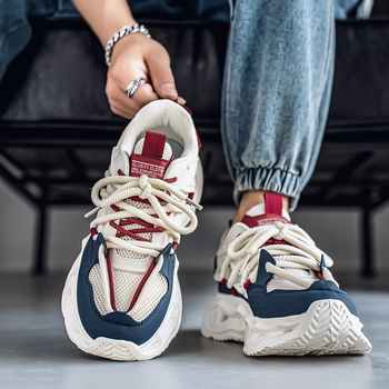 Pantofi sport casual pentru bărbați - Exterior PU+ plasă, Închidere cu șireturi, Talpă din plastic, Talpă interioară EVA, Înălțimea călcâiului 3–5 cm