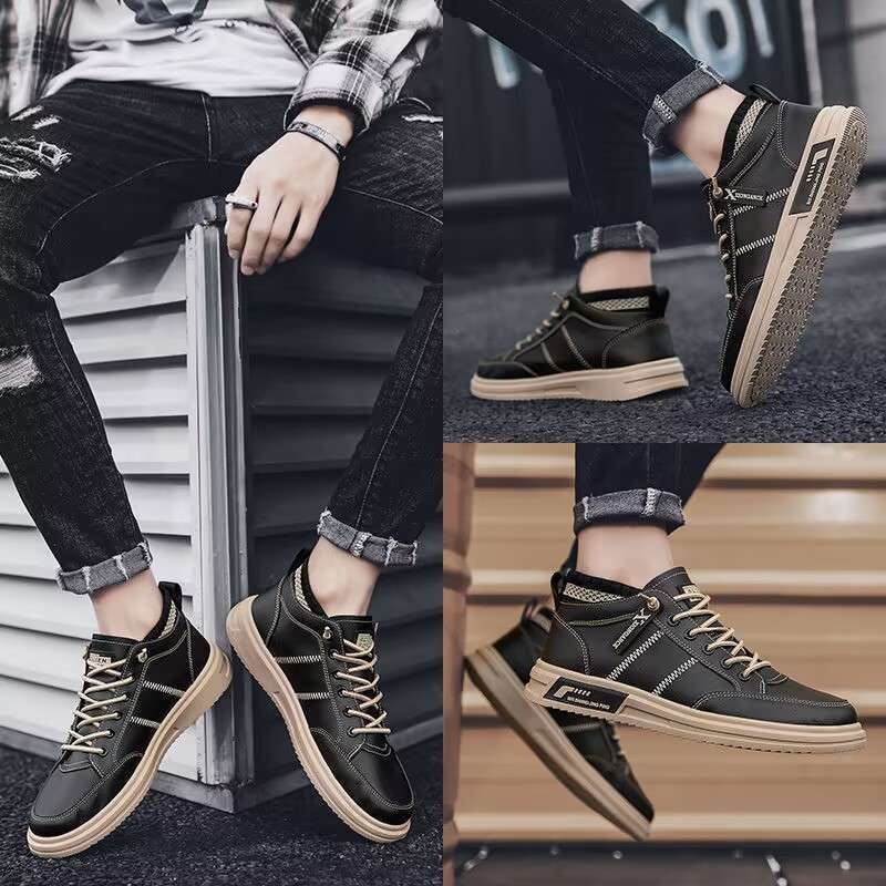 Ανδρικά Παπούτσια Waffle - Μεσαίο Ύψος, PU Ὰνώ, PVC Σόλα, Αντιολισθητικά, Φθινοπωρινά Αθλητικά Παπούτσια