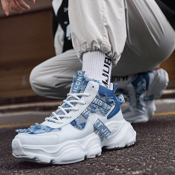 Adidași unisex cu talpă groasă, partea superioară din denim, căptușeală din plasă respirabilă, talpă rezistentă, închidere cu șireturi