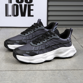 Pantofi bărbați cu platformă, upper din plasă respirabil, model cu dungi, șireturi, talpă EVA