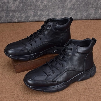 Pantofi casual din piele pentru bărbați, cu înălțime mare, partea superioară din piele naturală primă strat, talpă din cauciuc, branță interioară din piele de porc primă strat, toc mediu 3–5 cm, vârf rotund