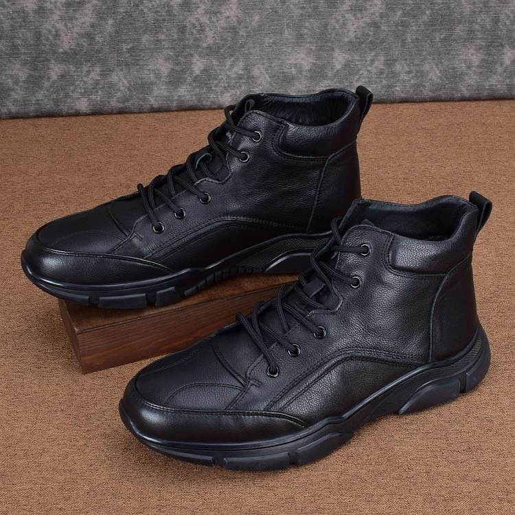 Pantofi casual din piele pentru bărbați, cu înălțime mare, partea superioară din piele naturală primă strat, talpă din cauciuc, branță interioară din piele de porc primă strat, toc mediu 3–5 cm, vârf rotund