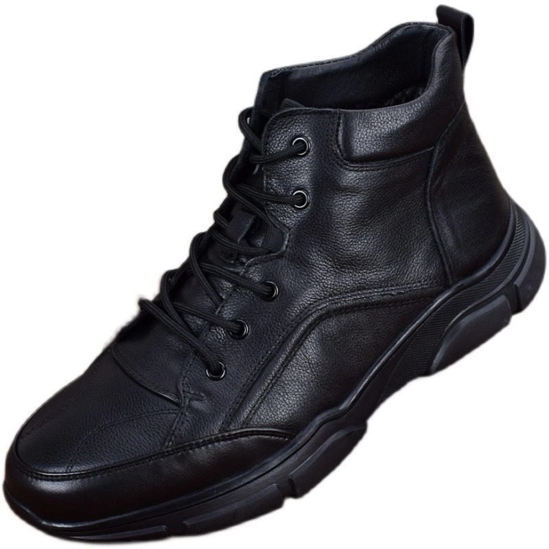 Pantofi casual din piele pentru bărbați, cu înălțime mare, partea superioară din piele naturală primă strat, talpă din cauciuc, branță interioară din piele de porc primă strat, toc mediu 3–5 cm, vârf rotund