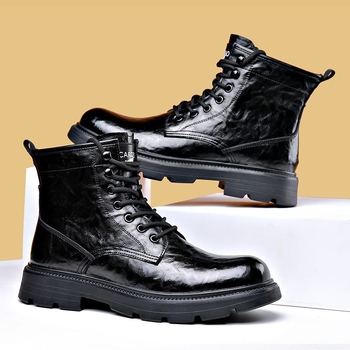 Martin Boots Muške visoke zimske čizme od kože s ovčjim krznom za toplinu (Gornji dio: split koža • Đon: guma • Unutarnja podstava: ovčja koža • Uložak: PU • Visina: visoka)