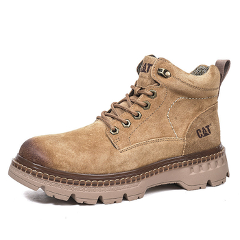 Botine Martin din piele naturală, finisaj măcinat, gleznă medie, vârf rotund, toc drept mic, talpă din tendoane de vită